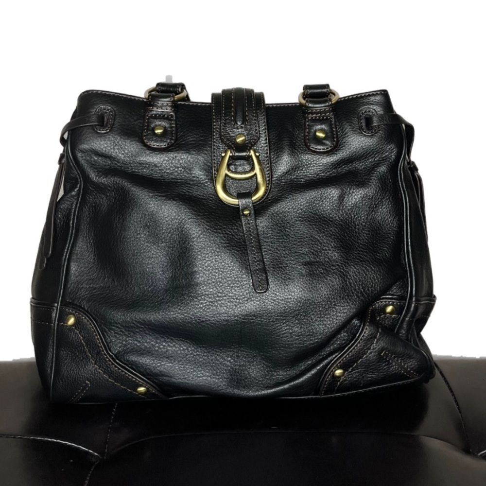 Etienne Aigner Vintage Shoulder Bag Handbag Black Leather Purse Gold Buckle​​​